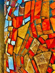 abstract photograph of a ceramic tile stuck to the ground in shards