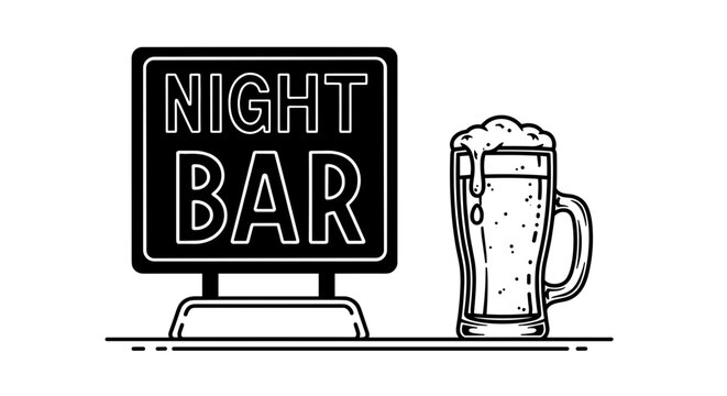 Night bar sign with a glass of beer for a nightlife and entertainment concept