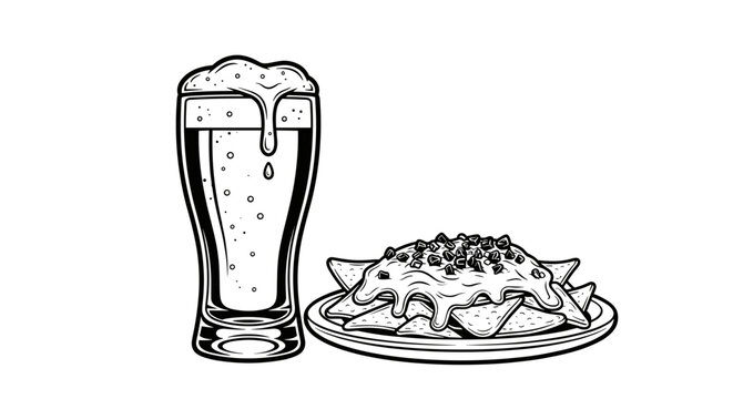 black and white beer glass and nachos clip art preview