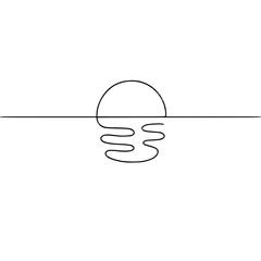 Minimalist continuous line art sun and water reflection