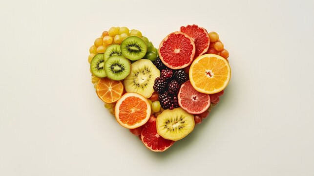 Vibrant Fruit Heart,  Healthy Eating Concept with Kiwi, Grape, Orange, and Berry Slices - Powered by Adobe