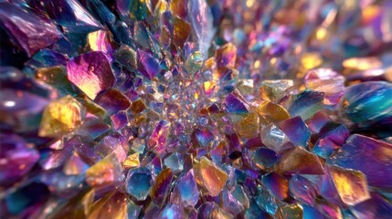 A whirlwind of crystal flakes twirls in the air glinting as they catch rays of sunlight the iridescent hues blending seamlessly to create a fluid spectrum from deep purples to brigh