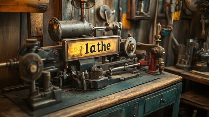An Intricately Crafted Vintage Lathe Workshop with Authentic Machinery and Tools Showcasing Detailed Metalworking and Engineering Precision in Historical Industrial Setting