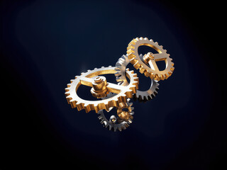 Abstract Mechanical Sculpture: Interconnected Gears and Rings in 3D Art