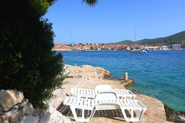 Beautiful beach in Vela Luka, on island Korcula, Croatia.