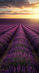 Fototapeta premium Sunset Serenity over a Lavender Field