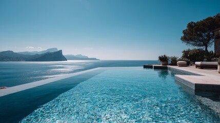 Fototapeta premium Infinity pool overlooking mediterranean sea with stunning coastal view