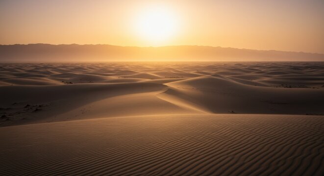 Sunrise Over the Vast Desert - Endless Sand Dunes