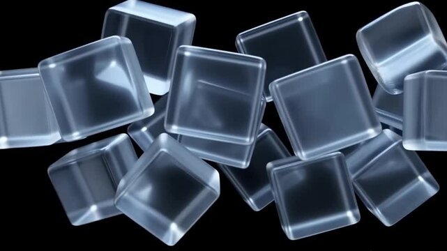 Soft Motion Geometry: Translucent jelly cubes jiggle gently in blackness, blending softness, abstraction, and playful minimalism.
