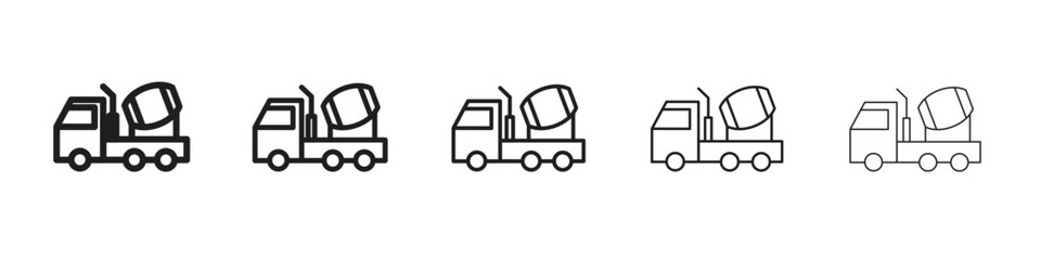 Cement truck icon design in thin editable stroke style for graphic work
