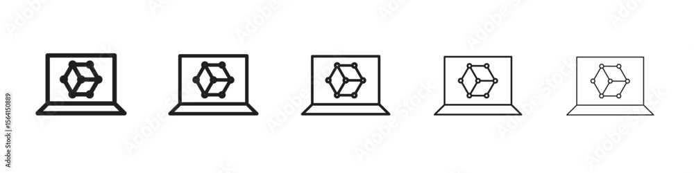Aufkleber computer simulation icon design in thin editable stroke style for graphic work