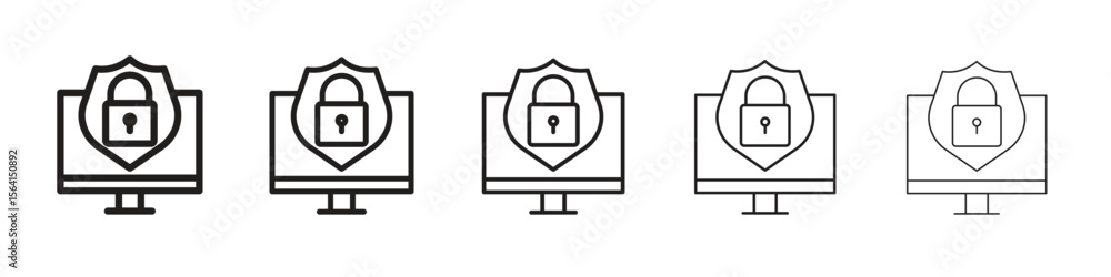 Poster computer security icon design in thin editable stroke style for graphic work