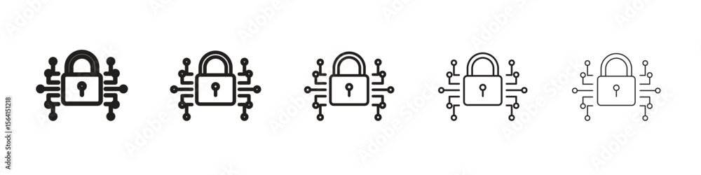 Poster digital locked icon design in thin editable stroke style for graphic work