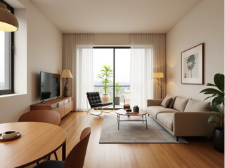 Modern Minimalist Living Room with City View