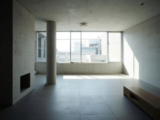Minimalist Concrete Interior with Large Windows
