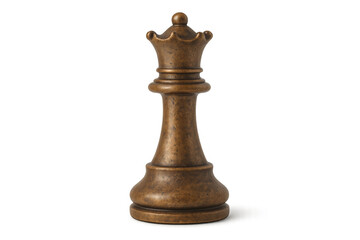Bronze queen chess piece standing on a transparent background, representing strategy, power, and victory