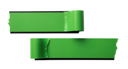 Green adhesive tape isolated on transparent background. scotch tape. torn masking tape sticker. Ripped piece tape. Mockup, template for labels, text, message. realistic design elements, PNG, Cutout