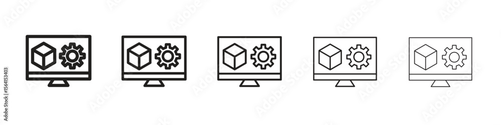 Poster virtual machine icon design in thin editable stroke style for graphic work