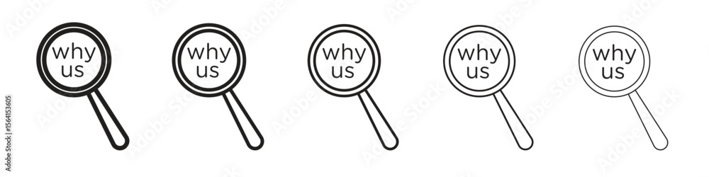 Poster why us icon design in thin editable stroke style for graphic work