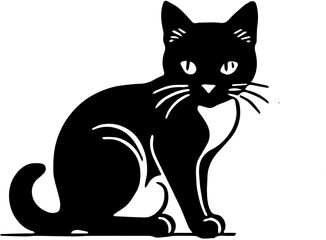 cute cat black and white shilouette 