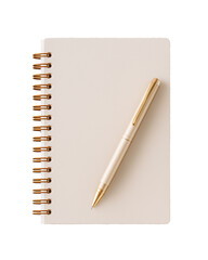 Gold pen on elegant journal,isolated on white background