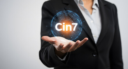 Cin7 inventory management system for retail. Connected commerce and order automation software. Businesswoman holding product and warehouse management platform solution