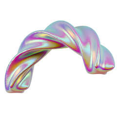 Twisted element. Abstract 3D holographic shape in blue, pink and yellow color. 3D render. Iridescent frame on a transparent background.