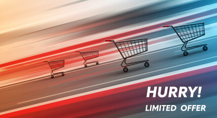 Hurry limited offer promotion with fast moving shopping cart for a flash sale and special discount retail marketing banner