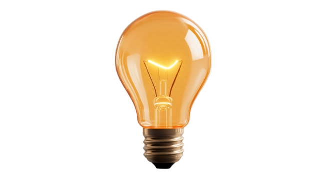 3D lightbulb icon glowing, symbol of innovation, isolated on transparent background, PNG
