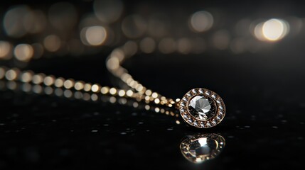 Diamond pendant necklace on dark background