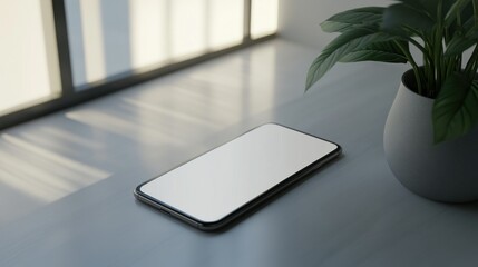 Smartphone mockup on light gray surface