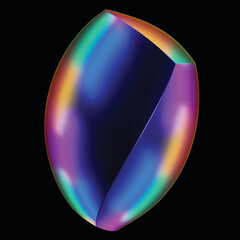 Abstract holographic element. Delicate flowing glass fluid abstract sculpture transparent image. Colorful surreal shape isolated cutout 3d render. JPG. Crystal. black background 