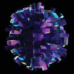 Abstract holographic element. Delicate flowing glass fluid abstract sculpture transparent image. Colorful surreal shape isolated cutout 3d render. JPG. Crystal. black background 