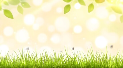 Obraz premium Vibrant Green Grass Blades and Sunlight Bokeh Background