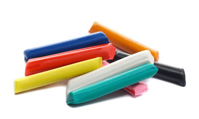 New colorful modelling clay, plasticine isolated on white background, side view