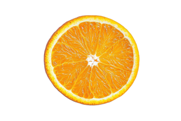 Freshly sliced orange circle isolated against transparent background representing citrus fruit and nutrition