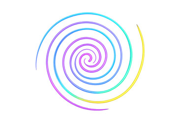 Bright neon-like gradient swirling lines creating hypnotic spiral on transparent background, perfect for eye-catching designs