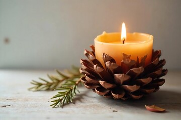Flickering Flame Rustic Pinecone Candle Creates Cozy Autumn Ambiance, Perfect for Fall Home Decor, Woodland Themed Events, and Holiday Decorations.