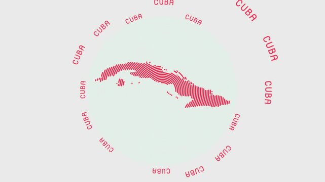 Cuba shape with dynamic circles visual effect. Animation of Cuba logo appearing from rotating rings and Country name around the shape. Intro, opening, closing, logo video.
