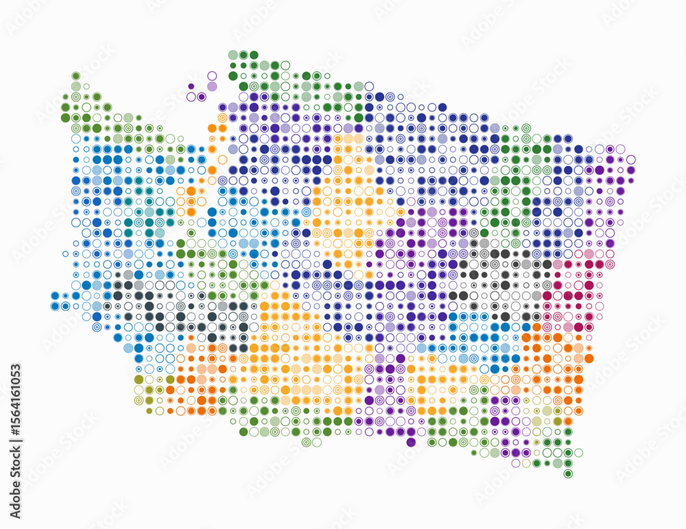 Poster washington, shape of the state build of colored cells. digital style map of the washington on white 
