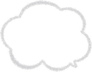 グレーのクレヨンで描いたモコモコした雲の形のふきだし。かわいい。手描き風。吹き出しの先端は右下