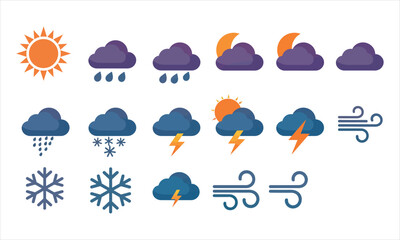 Obraz premium Weather Icon Set (Clouds, Rain, Thunder, Snow)
