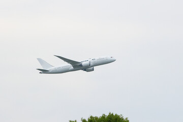 くもり空を駆け上がる機影