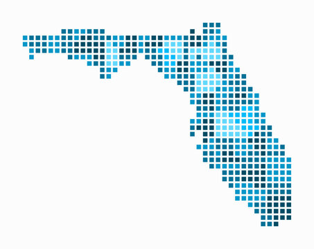 Florida dotted map. Digital style map of the state on white background. Florida shape with square dots. Colored dots style. Large size squares. Simple vector illustration.