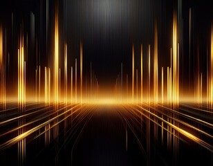 luxurious black and gold abstract background with vertical glowing lines creating an elegant and premium futuristic digital design for branding and presentations
