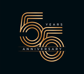 55 Years Anniversary design vector illustration. Unique 55 years logo design template. In gold color