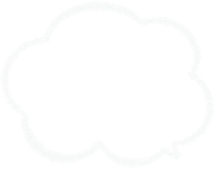 グレーのクレヨンで描いたモコモコした雲の形のふきだし。かわいい。手描き風。吹き出しの先端は右下