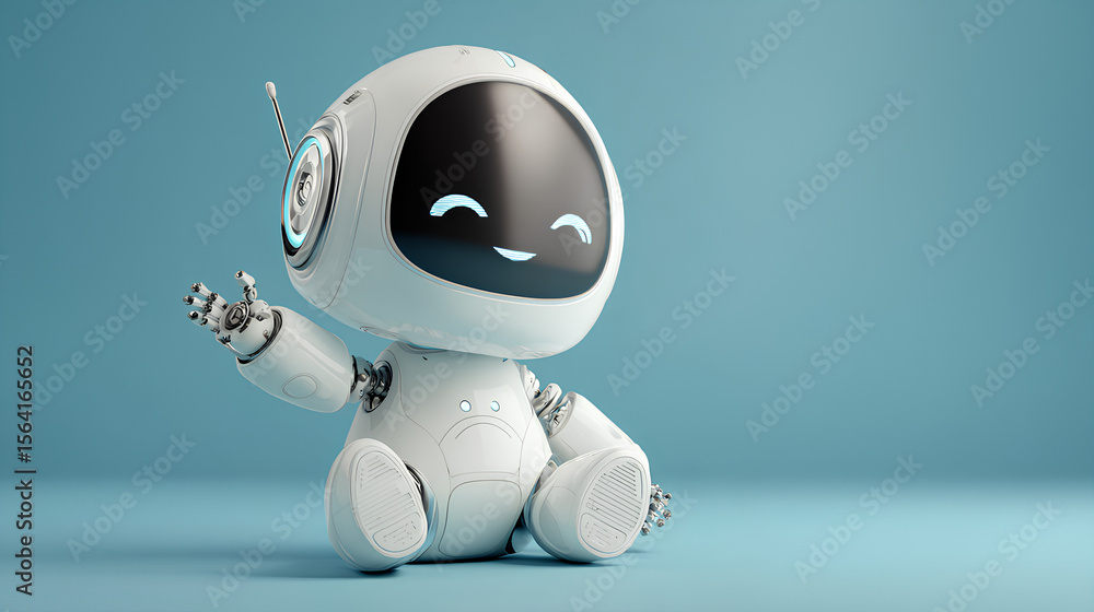 Aufkleber 3d graphics of ai robot character guiding pose with smiling face stock illustration