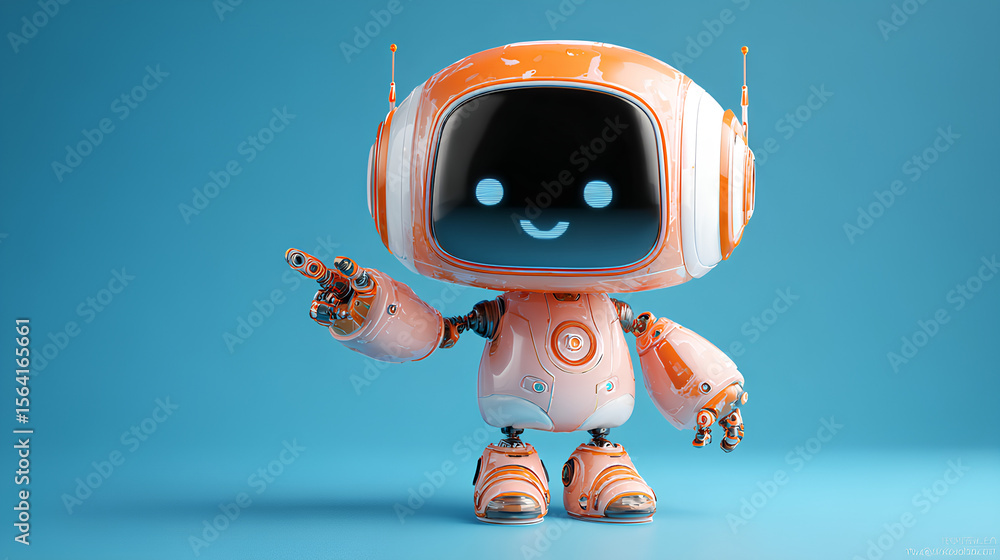 Fototapete 3d graphics of ai robot character guiding pose with smiling face stock illustration