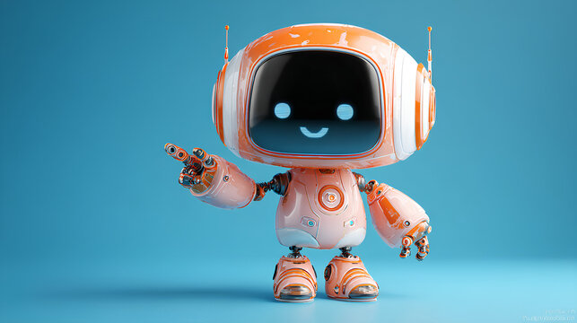 3D graphics of AI robot character guiding pose with smiling face Stock Illustration